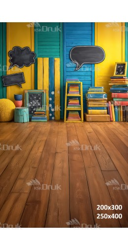 Tło fotograficzne „Kolorowa ściana szkolna z tabliczkami” | 3954